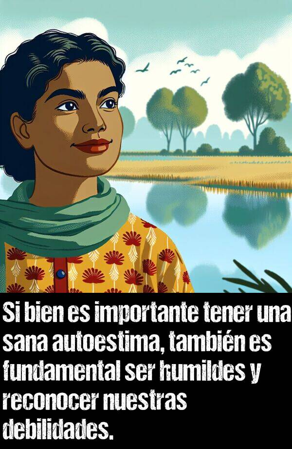 reconocer: Si bien es importante tener una sana autoestima, tambin es fundamental ser humildes y reconocer nuestras debilidades.