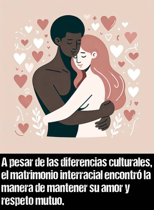 mantener: A pesar de las diferencias culturales, el matrimonio interracial encontr la manera de mantener su amor y respeto mutuo.