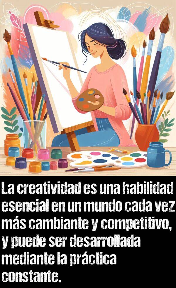 competitivo: La creatividad es una habilidad esencial en un mundo cada vez ms cambiante y competitivo, y puede ser desarrollada mediante la prctica constante.