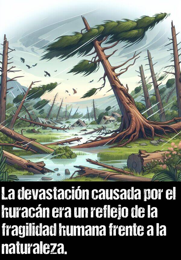 frente: La devastacin causada por el huracn era un reflejo de la fragilidad humana frente a la naturaleza.