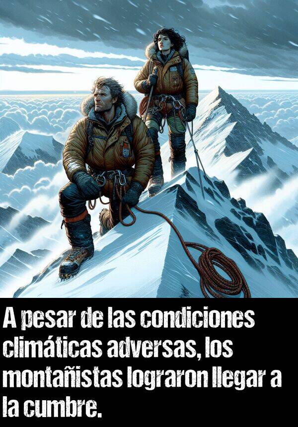 cumbre: A pesar de las condiciones climticas adversas, los montaistas lograron llegar a la cumbre.