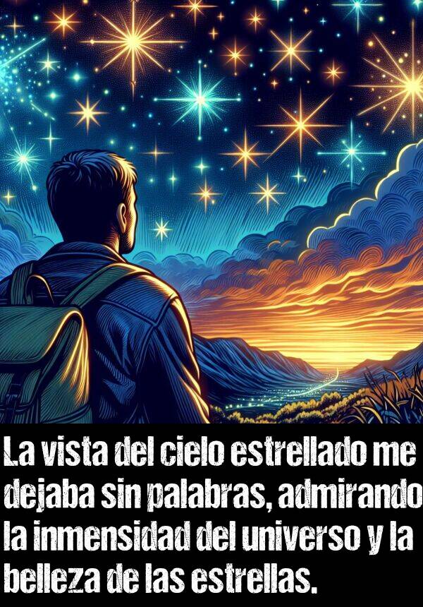 estrellado: La vista del cielo estrellado me dejaba sin palabras, admirando la inmensidad del universo y la belleza de las estrellas.