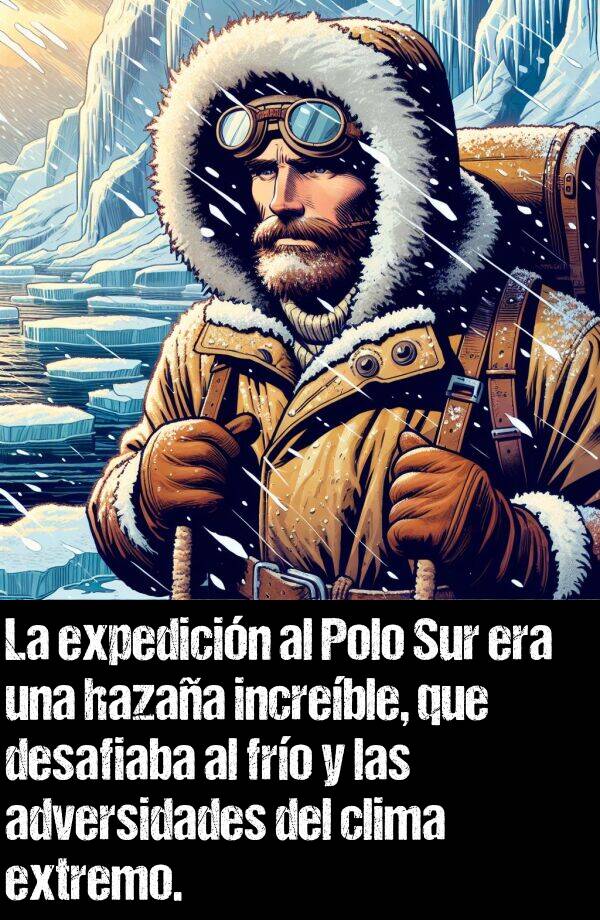 adversidades: La expedicin al Polo Sur era una hazaa increble, que desafiaba al fro y las adversidades del clima extremo.