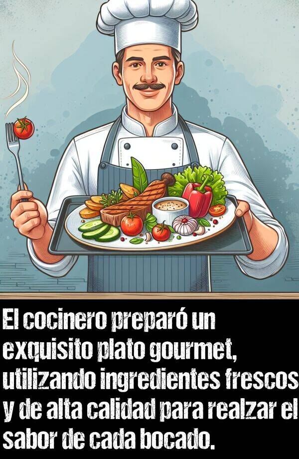 gourmet: El cocinero prepar un exquisito plato gourmet, utilizando ingredientes frescos y de alta calidad para realzar el sabor de cada bocado.