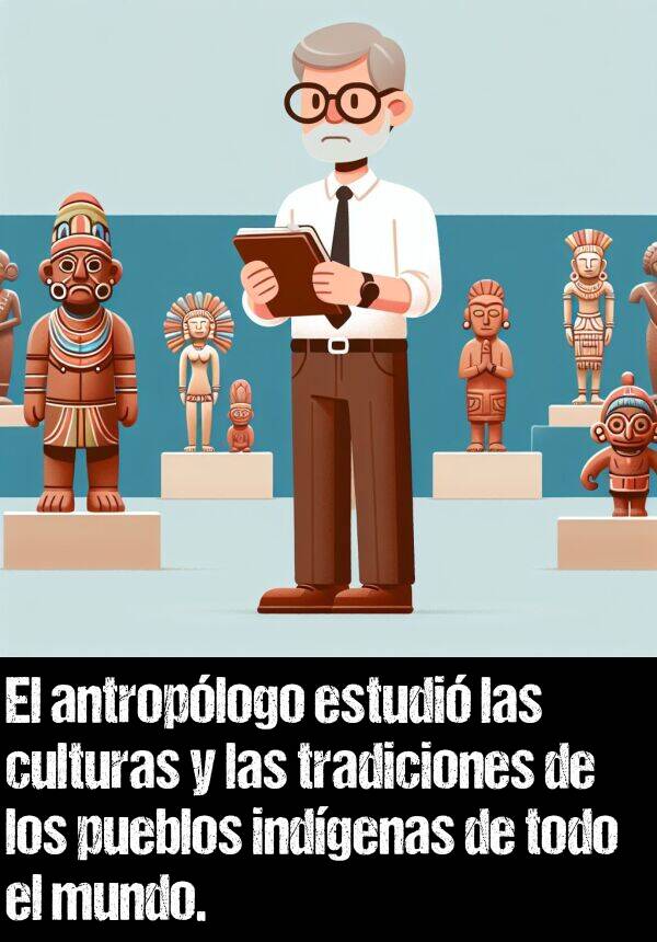 antroplogo: El antroplogo estudi las culturas y las tradiciones de los pueblos indgenas de todo el mundo.