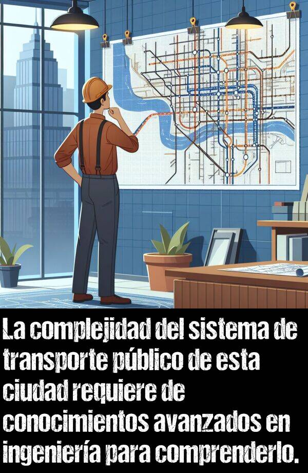 transporte: La complejidad del sistema de transporte pblico de esta ciudad requiere de conocimientos avanzados en ingeniera para comprenderlo.