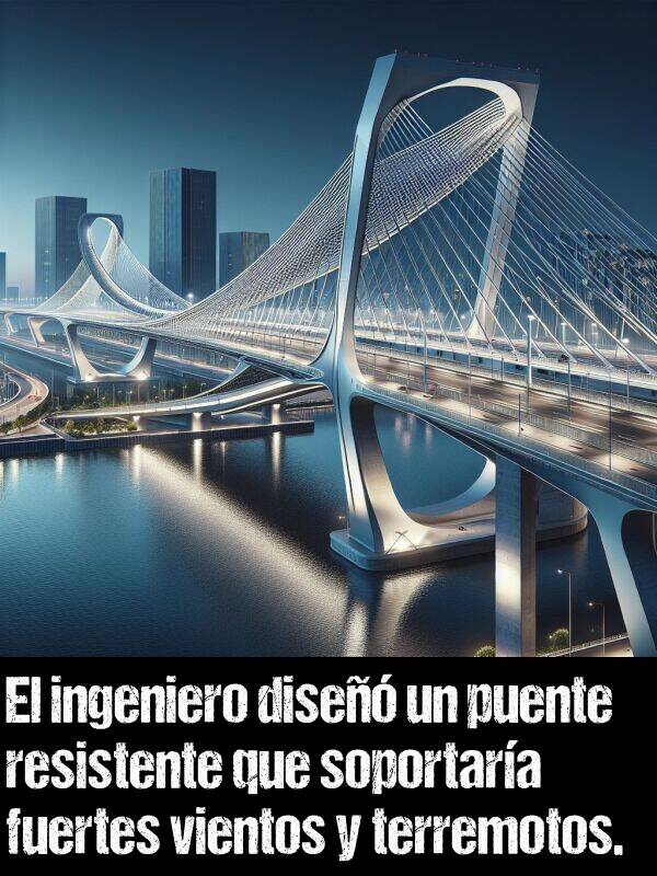 resistente: El ingeniero dise un puente resistente que soportara fuertes vientos y terremotos.