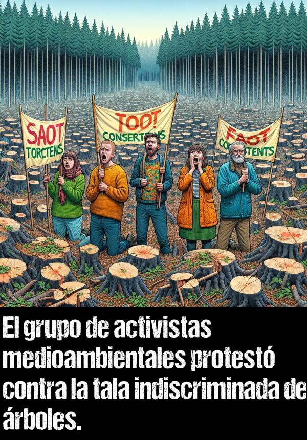 activista: El grupo de activistas medioambientales protest contra la tala indiscriminada de rboles.