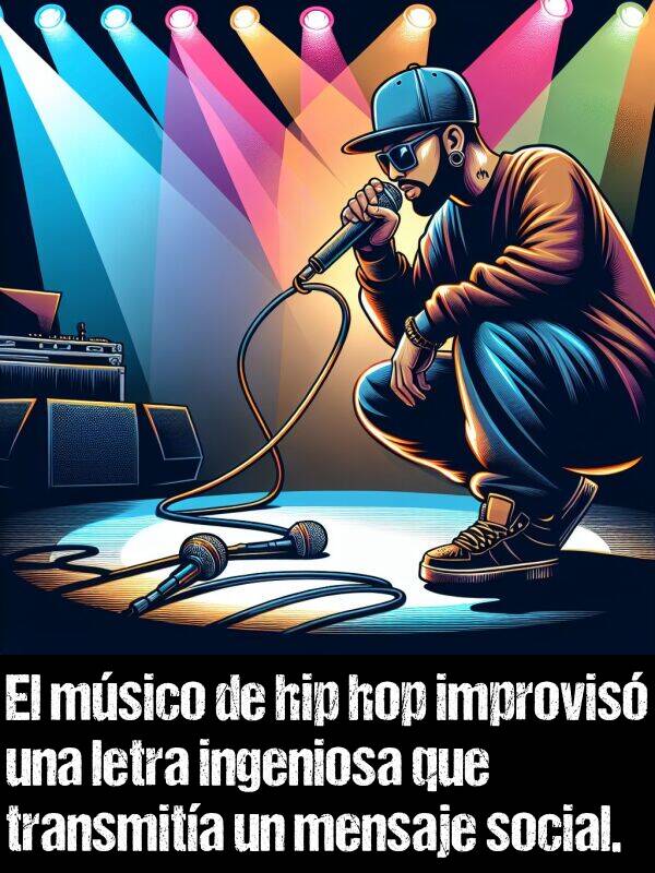 letra: El msico de hip hop improvis una letra ingeniosa que transmita un mensaje social.