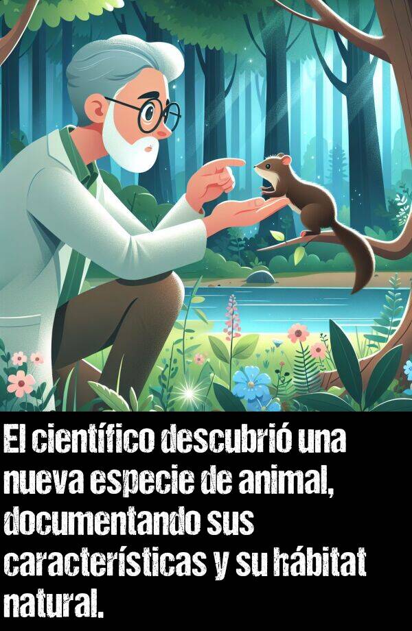 natural: El cientfico descubri una nueva especie de animal, documentando sus caractersticas y su hbitat natural.