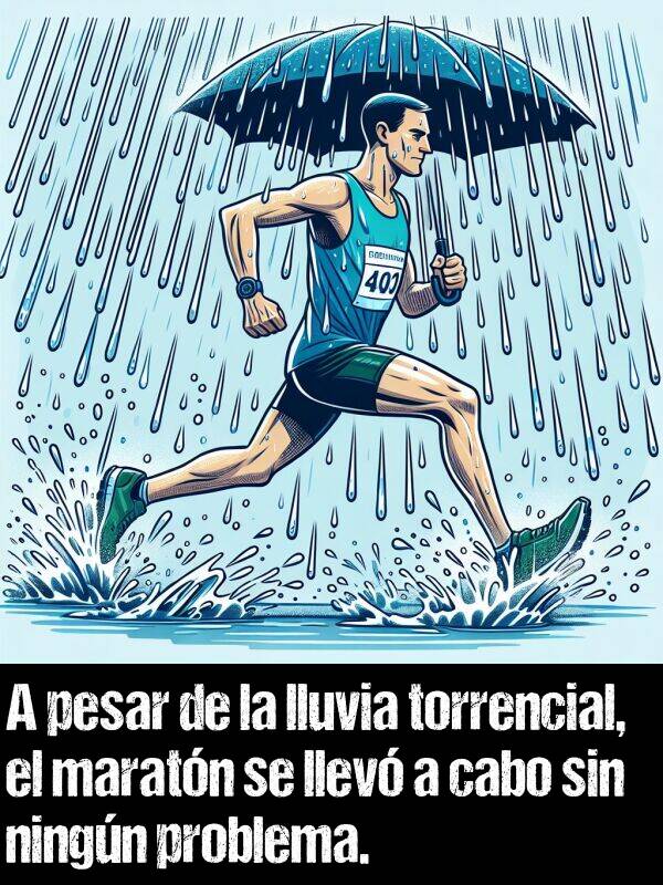 torrencial: A pesar de la lluvia torrencial, el maratn se llev a cabo sin ningn problema.