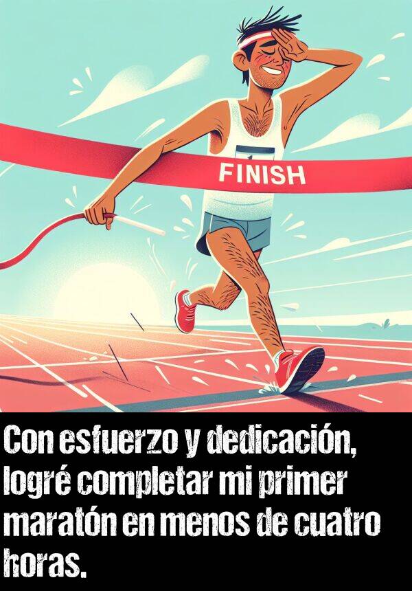 primer: Con esfuerzo y dedicacin, logr completar mi primer maratn en menos de cuatro horas.