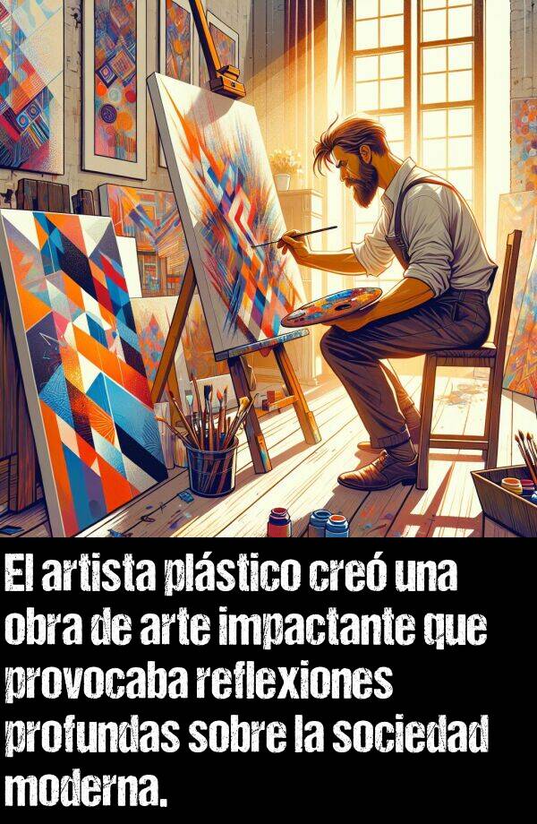 plstico: El artista plstico cre una obra de arte impactante que provocaba reflexiones profundas sobre la sociedad moderna.