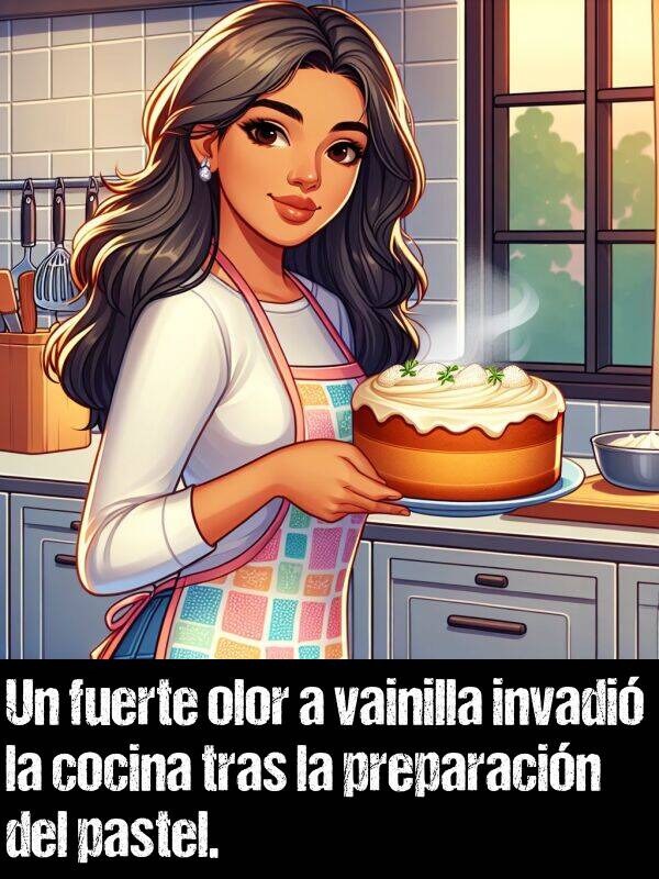 tras: Un fuerte olor a vainilla invadi la cocina tras la preparacin del pastel.