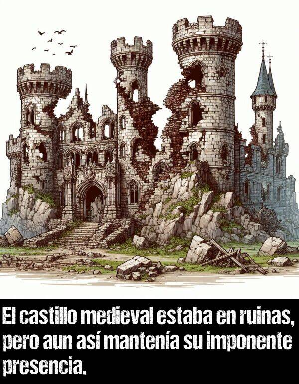 castillo: El castillo medieval estaba en ruinas, pero aun as mantena su imponente presencia.