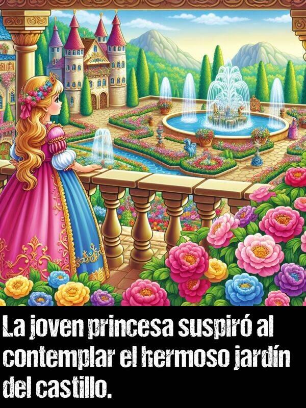 suspirar: La joven princesa suspir al contemplar el hermoso jardn del castillo.