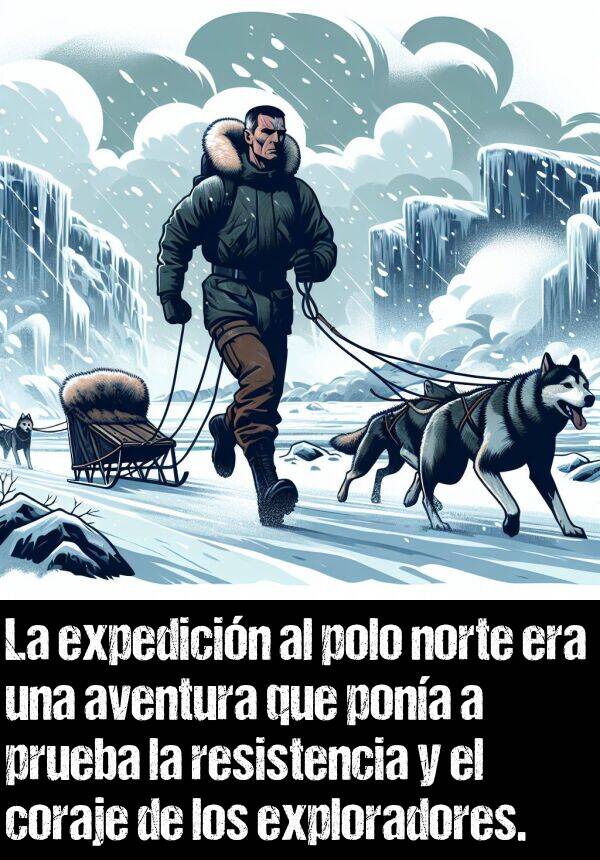 expedicin: La expedicin al polo norte era una aventura que pona a prueba la resistencia y el coraje de los exploradores.