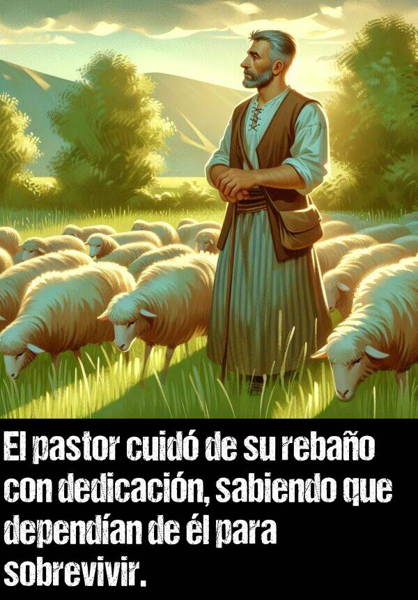 pastor: El pastor cuid de su rebao con dedicacin, sabiendo que dependan de l para sobrevivir.