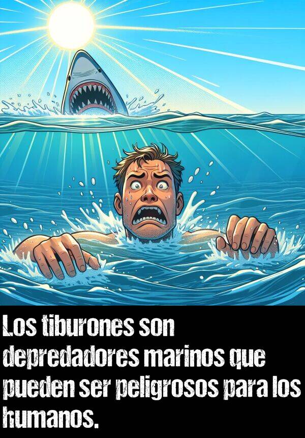 tiburones: Los tiburones son depredadores marinos que pueden ser peligrosos para los humanos.