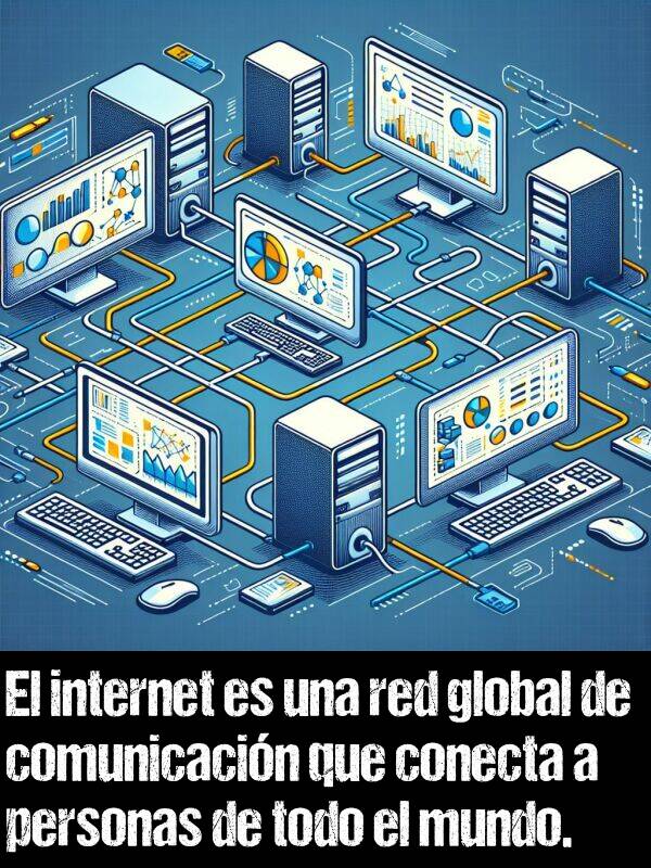 red: El internet es una red global de comunicacin que conecta a personas de todo el mundo.