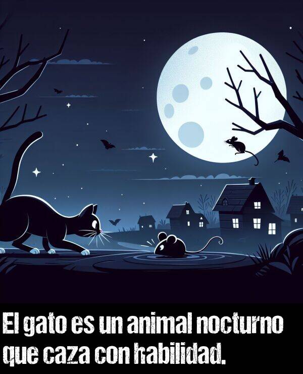 gato: El gato es un animal nocturno que caza con habilidad.