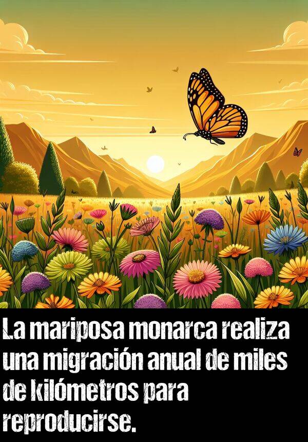 miles: La mariposa monarca realiza una migracin anual de miles de kilmetros para reproducirse.