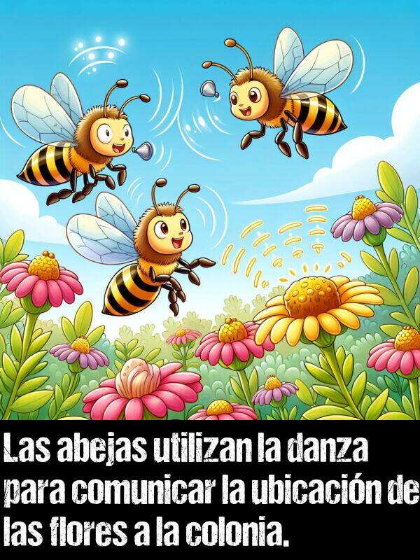 ubicacin: Las abejas utilizan la danza para comunicar la ubicacin de las flores a la colonia.