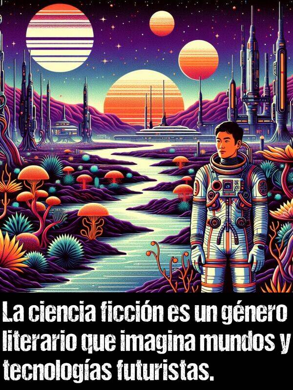 imagina: La ciencia ficcin es un gnero literario que imagina mundos y tecnologas futuristas.