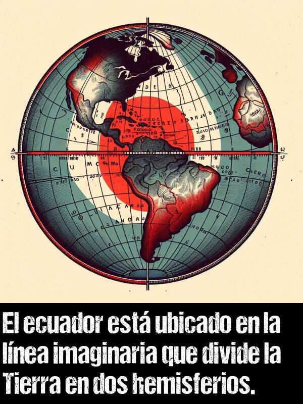 imaginaria: El ecuador est ubicado en la lnea imaginaria que divide la Tierra en dos hemisferios.