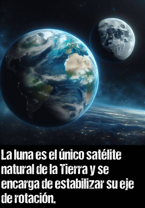 satlite: La luna es el nico satlite natural de la Tierra y se encarga de estabilizar su eje de rotacin.