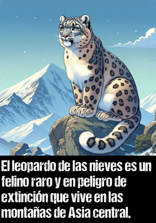 felino: El leopardo de las nieves es un felino raro y en peligro de extincin que vive en las montaas de Asia central.