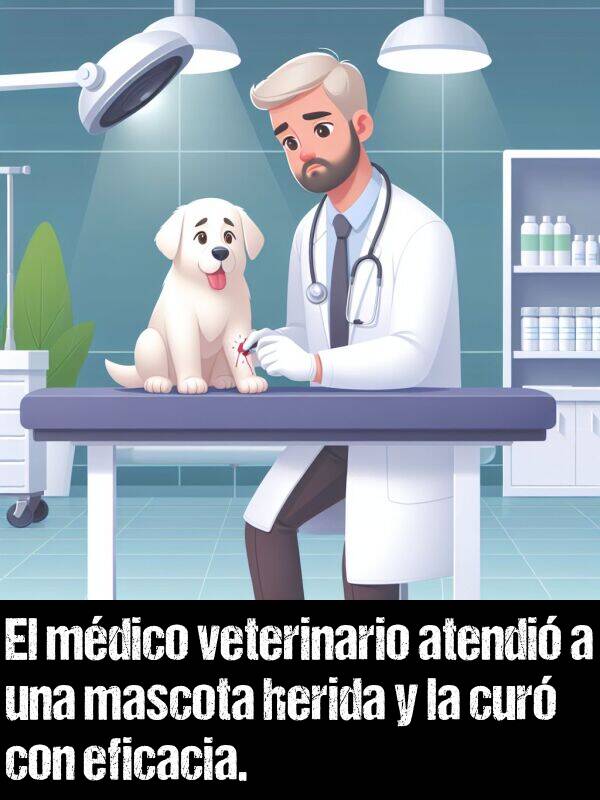 herida: El mdico veterinario atendi a una mascota herida y la cur con eficacia.