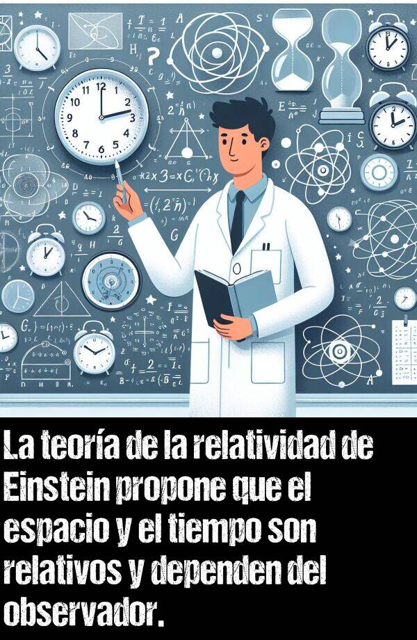 relativo: La teora de la relatividad de Einstein propone que el espacio y el tiempo son relativos y dependen del observador.