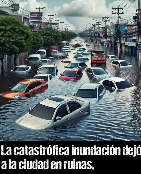 ciudad: La catastrfica inundacin dej a la ciudad en ruinas.