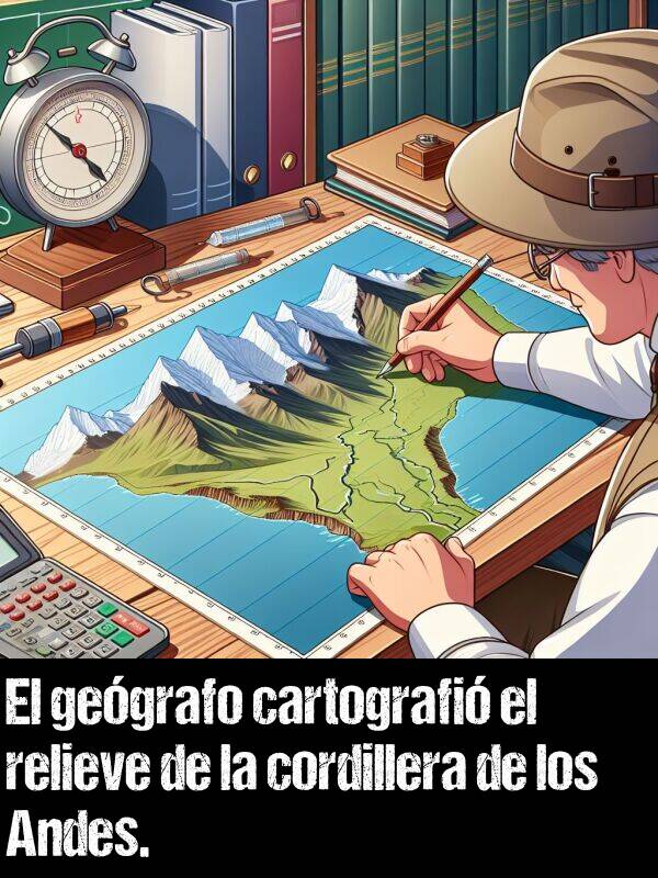 gegrafo: El gegrafo cartografi el relieve de la cordillera de los Andes.