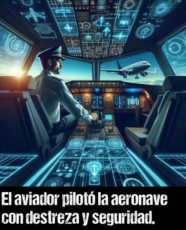 pilotar: El aviador pilot la aeronave con destreza y seguridad.