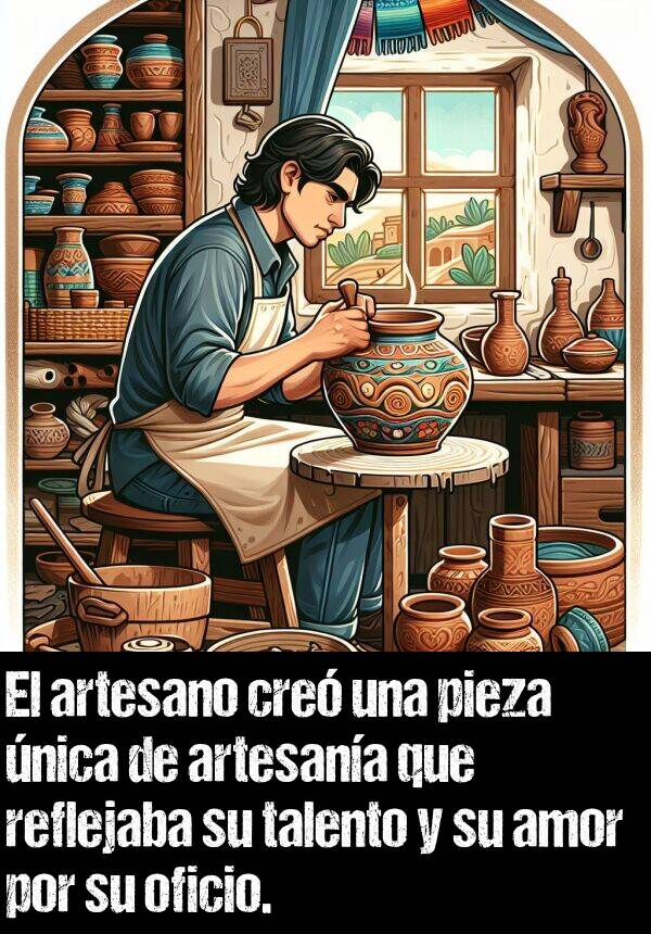 pieza: El artesano cre una pieza nica de artesana que reflejaba su talento y su amor por su oficio.