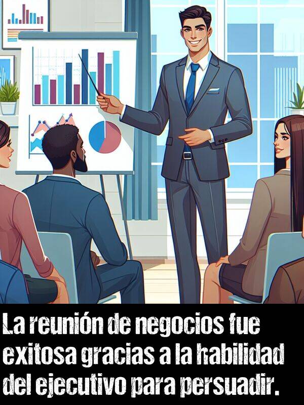 exitosa: La reunin de negocios fue exitosa gracias a la habilidad del ejecutivo para persuadir.