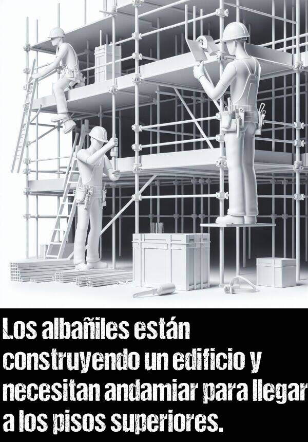 superior: Los albailes estn construyendo un edificio y necesitan andamiar para llegar a los pisos superiores.