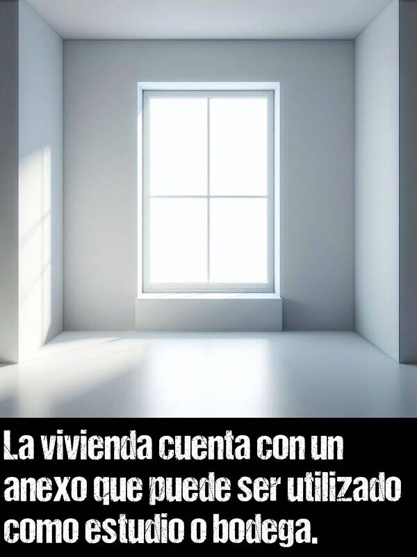 anexo: La vivienda cuenta con un anexo que puede ser utilizado como estudio o bodega.