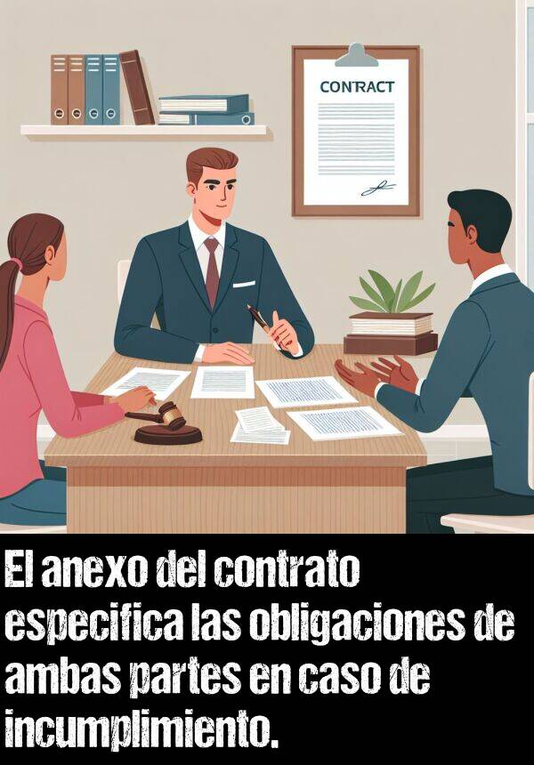 obligaciones: El anexo del contrato especifica las obligaciones de ambas partes en caso de incumplimiento.