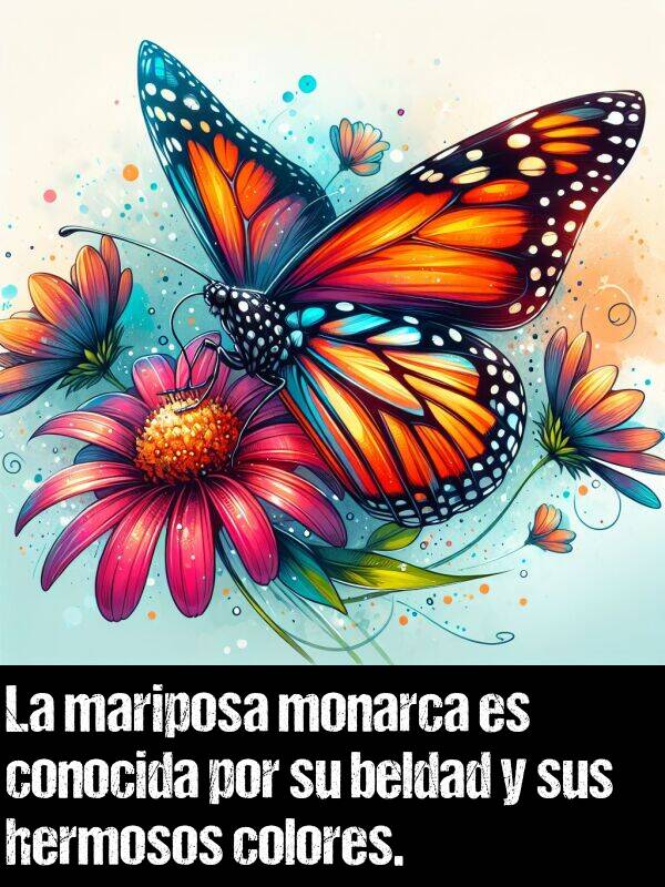 beldad: La mariposa monarca es conocida por su beldad y sus hermosos colores.