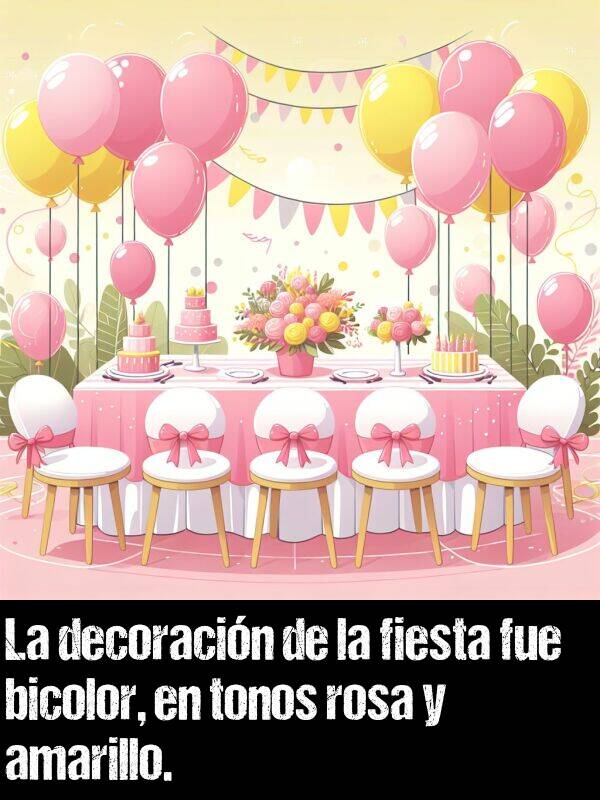 decoracin: La decoracin de la fiesta fue bicolor, en tonos rosa y amarillo.